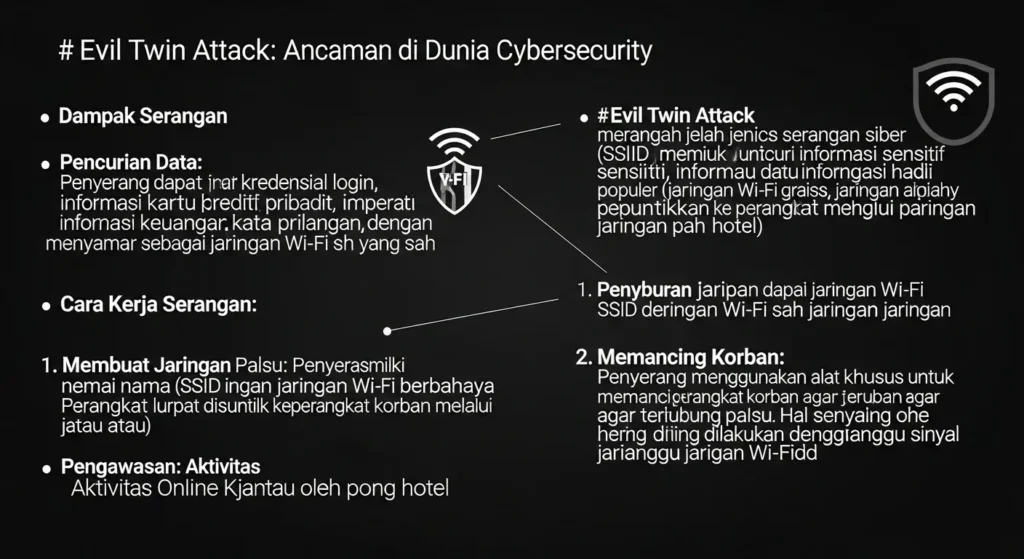 Evil Twin Attack: Ancaman di Dunia Cybersecurity Artikel ini membahas tentang Evil Twin Attack dalam cybersecurity, dampak, cara kerja, dan pencegahan yang dapat dilakukan.