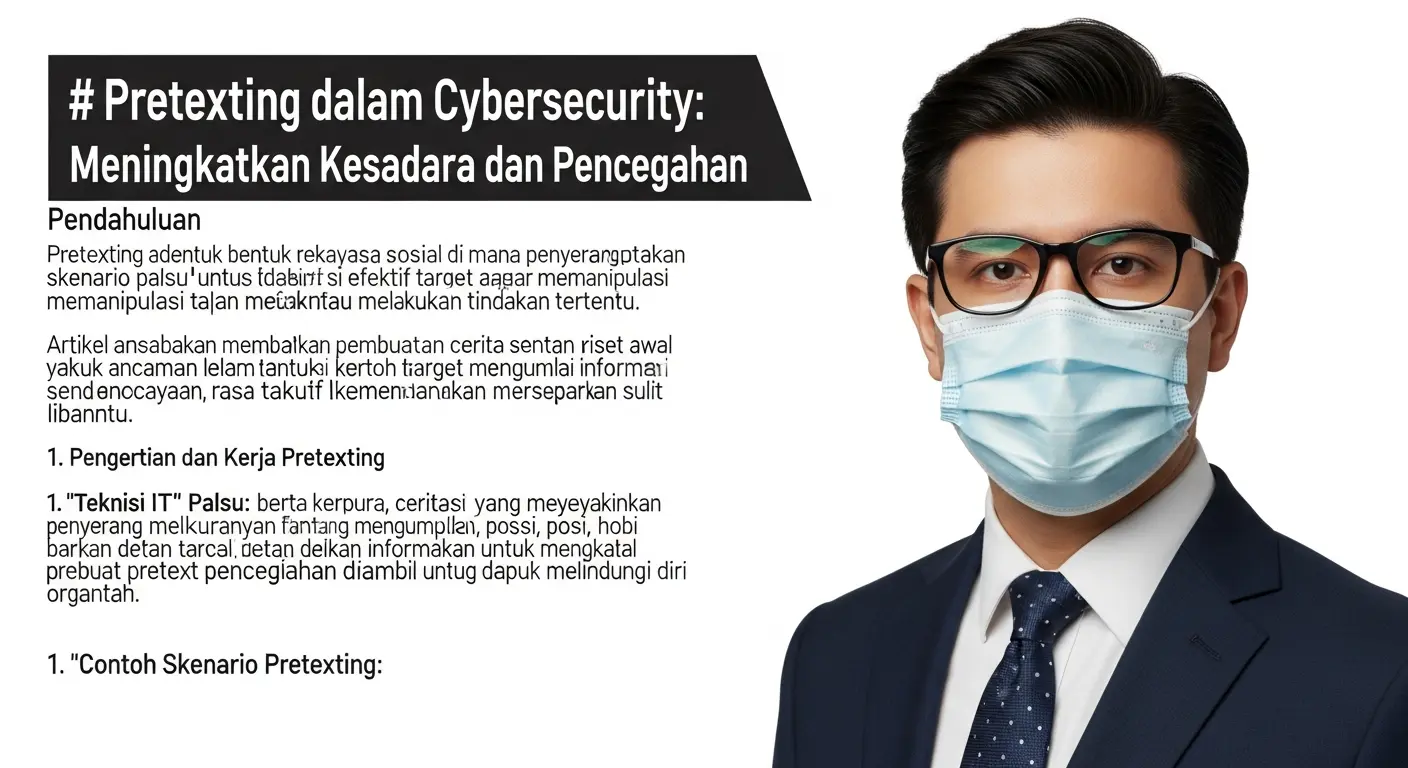 Pretexting dalam Cybersecurity: Meningkatkan Kesadaran dan Pencegahan Artikel ini membahas pretexting dalam cybersecurity, termasuk pengertian, cara kerja, contoh kasus, dan langkah-langkah pencegahan yang dapat diambil.