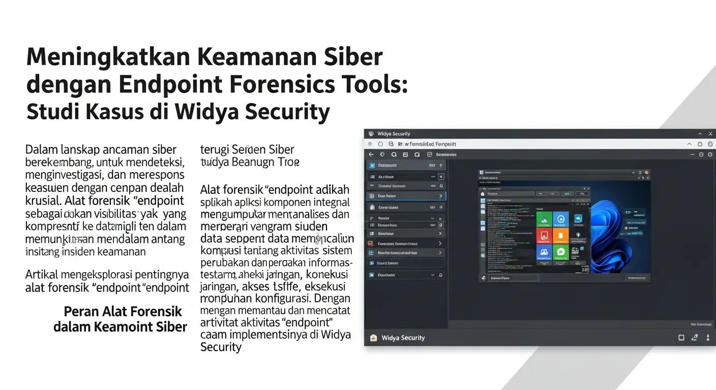 Meningkatkan Keamanan Cyber dengan Endpoint Forensics Tool Artikel ini menjelaskan tentang penggunaan Endpoint Forensics Tool dalam keamanan siber, dengan pengalaman studi kasus di Widya Security.