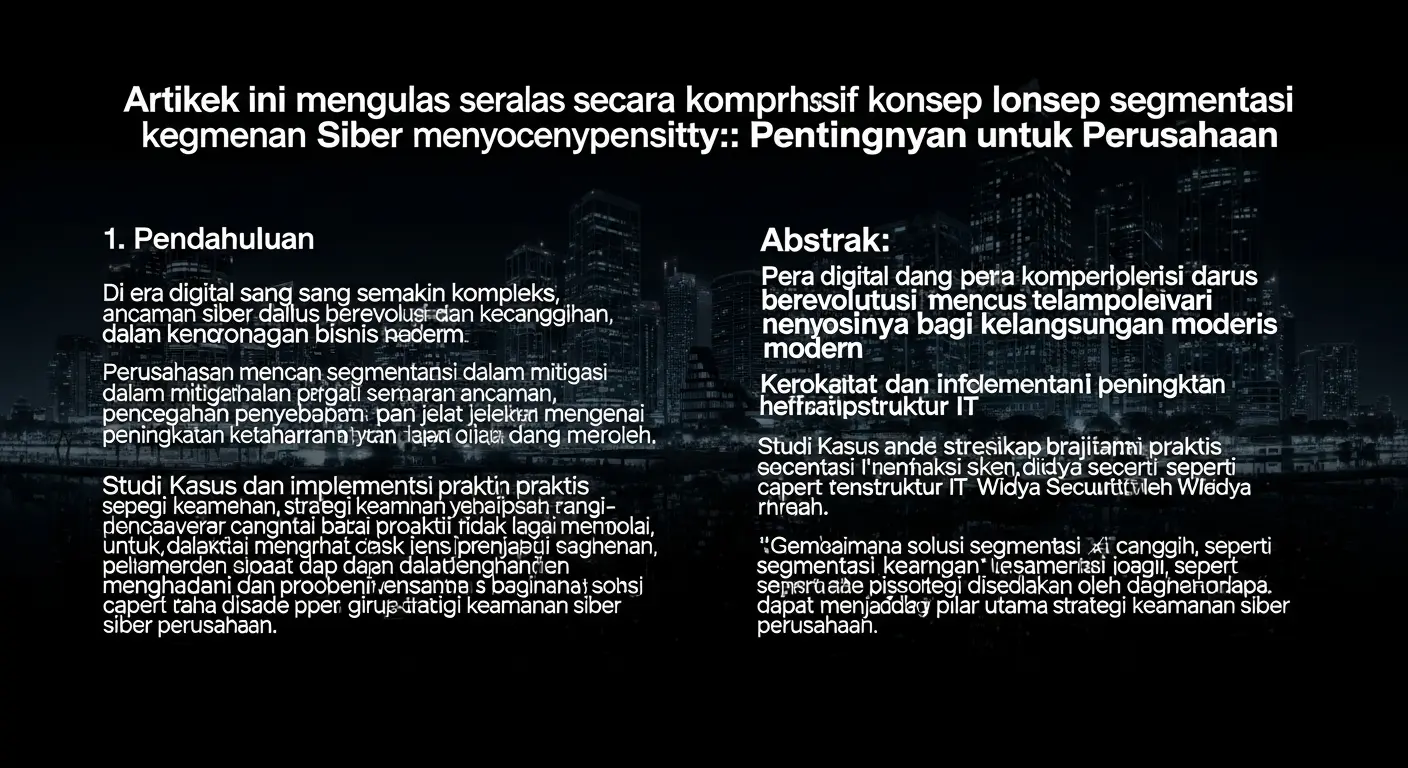 Segmentation dalam Cybersecurity: Pentingnya untuk Perusahaan Artikel ini membahas pentingnya segmentation dalam cybersecurity dan bagaimana Widya Security menyediakan solusi. Mulai dari tindakan perlindungan data hingga teknik yang efektif.