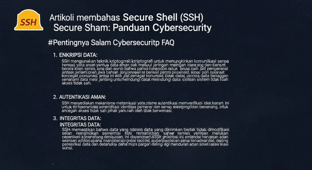 Secure Shell dalam Cybersecurity: Panduan Lengkap dan FAQ Artikel ini membahas Secure Shell (SSH) dalam cybersecurity, termasuk pentingnya, cara kerja, serta masalah dan solusi terkait.