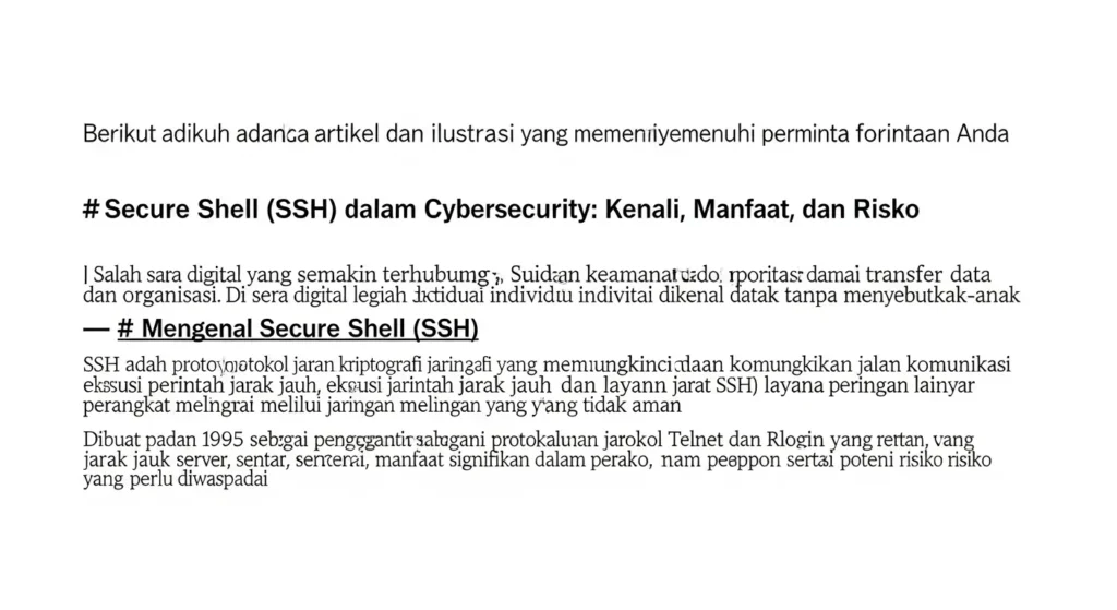 Secure Shell dalam Cybersecurity: Kenali, Manfaat, dan Risiko Artikel ini membahas Secure Shell dalam cybersecurity, menekankan pentingnya keamanan data dan cara kerja dari protokol tersebut.