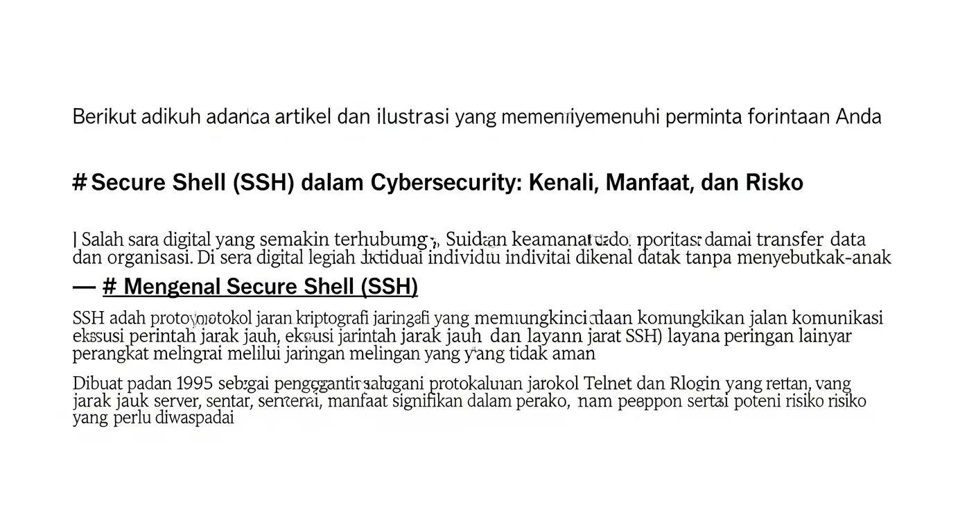 Secure Shell dalam Cybersecurity: Kenali, Manfaat, dan Risiko Artikel ini membahas Secure Shell dalam cybersecurity, menekankan pentingnya keamanan data dan cara kerja dari protokol tersebut.