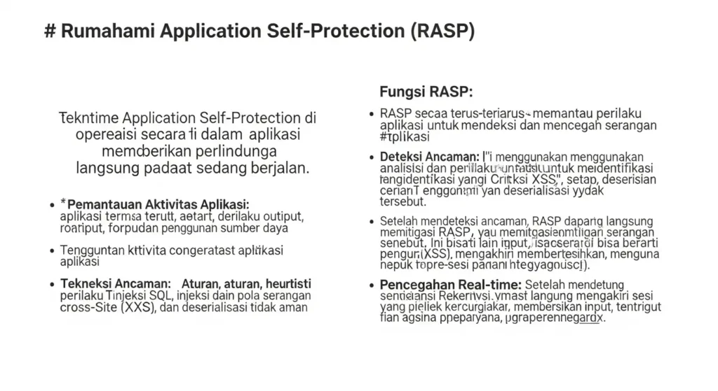Memahami Runtime Application Self-Protection Dalam Cybersecurity Artikel ini menjelaskan apa itu Runtime Application Self-Protection (RASP), fungsi, keuntungannya, dan bagaimana implementasinya dalam bidang cybersecurity.