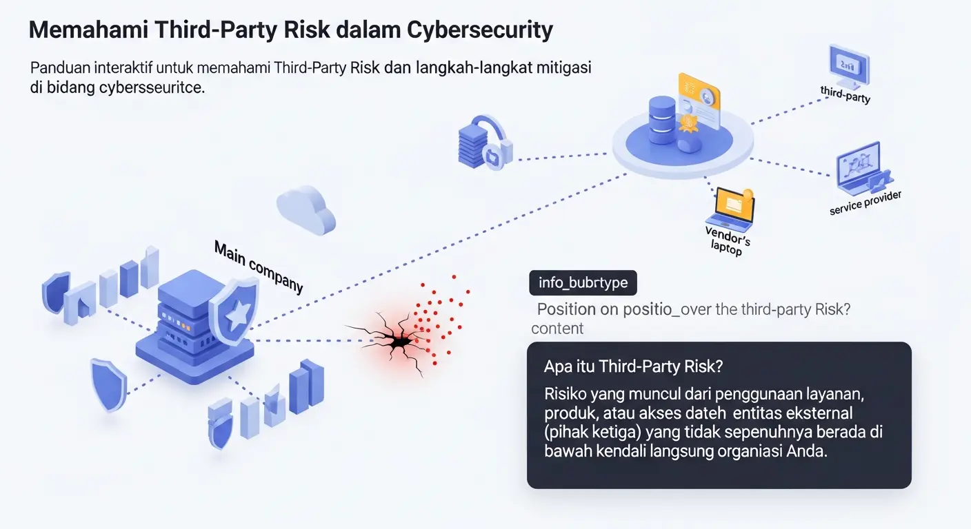 Memahami Third-Party Risk dalam Cybersecurity Panduan interaktif untuk memahami Third-Party Risk dan langkah-langkah mitigasi di bidang cybersecurity.