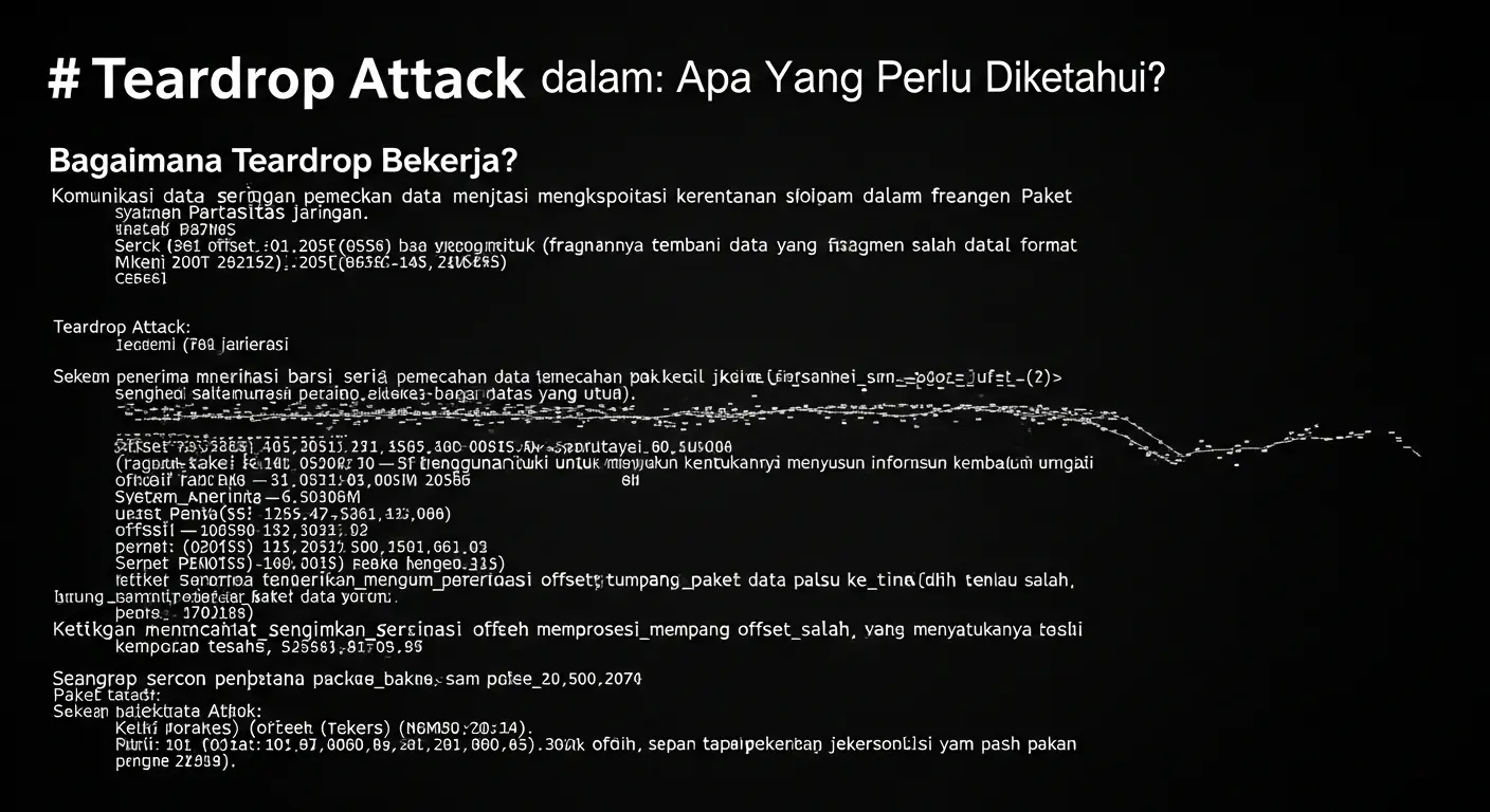 Teardrop Attack dalam Cybersecurity: Apa yang Perlu Diketahui? Artikel ini membahas Teardrop Attack dalam cybersecurity, bagaimana cara kerjanya, dampaknya, dan langkah-langkah pencegahan.