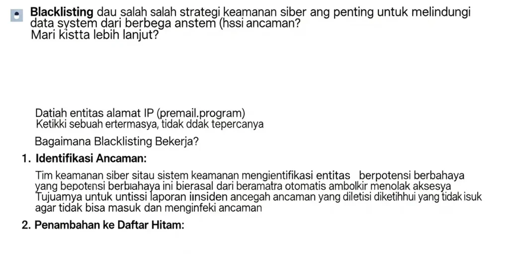 Blacklisting dalam Cybersecurity: Mencegah Risiko Serangan Pelajari tentang blacklisting dalam cybersecurity dan bagaimana cara melindungi data Anda. Artikel ini juga membahas tentang strategi tambahan yang bisa meningkatkan keamanan Anda.