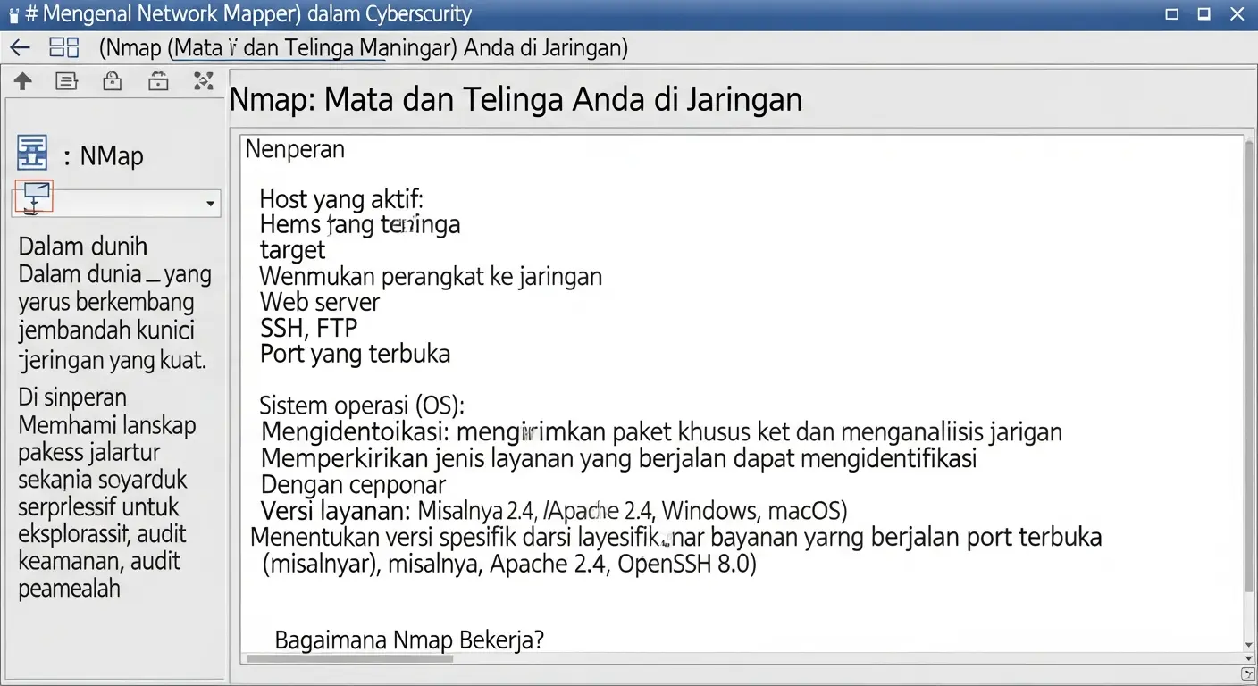 Mengenal Network Mapper dalam Cybersecurity Artikel ini membahas Network Mapper (Nmap), alat penting dalam cybersecurity untuk meningkatkan keamanan jaringan.