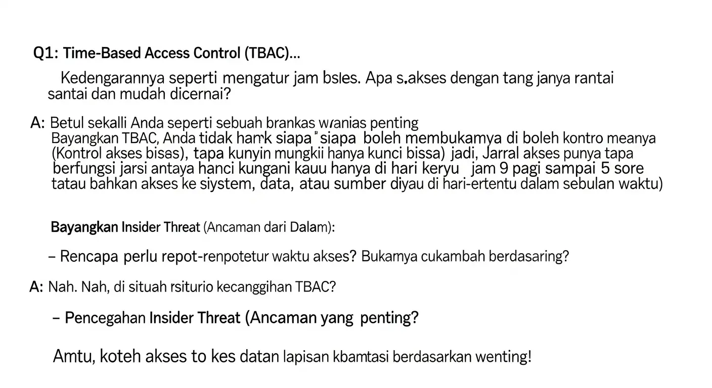 Pengertian Time-Based Access Control dalam Cybersecurity Artikel ini membahas pengertian dan penerapan Time-Based Access Control dalam bidang cybersecurity dengan gaya Q&A yang ramah dan mudah dimengerti.