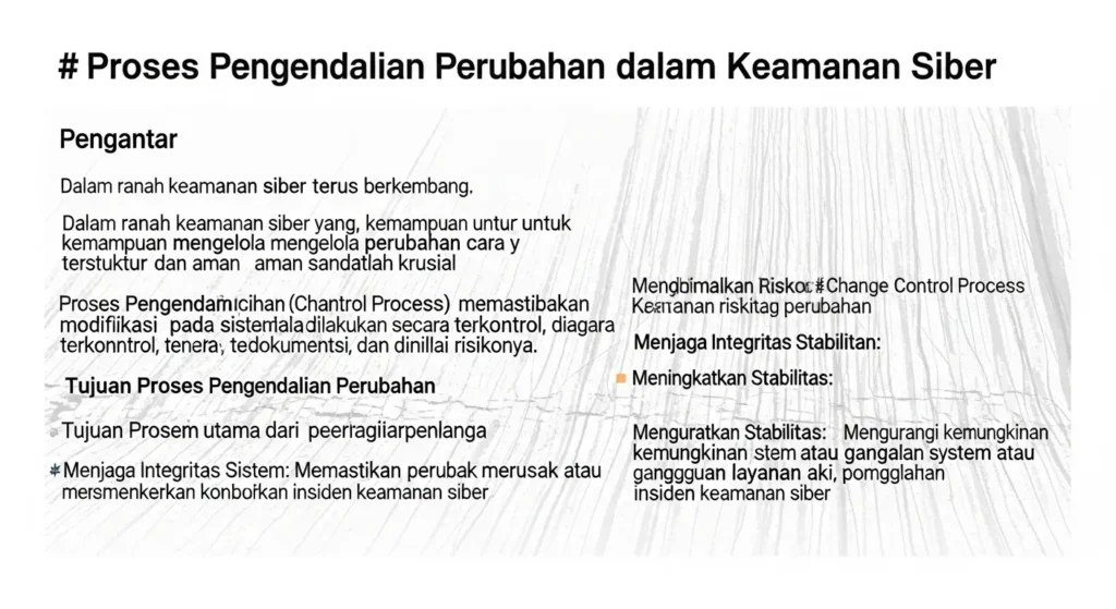 Change Control Process dalam bidang Cybersecurity Artikel ini membahas tentang Change Control Process dalam keamanan siber, menawarkan studi kasus, langkah-langkah dan evaluasi.