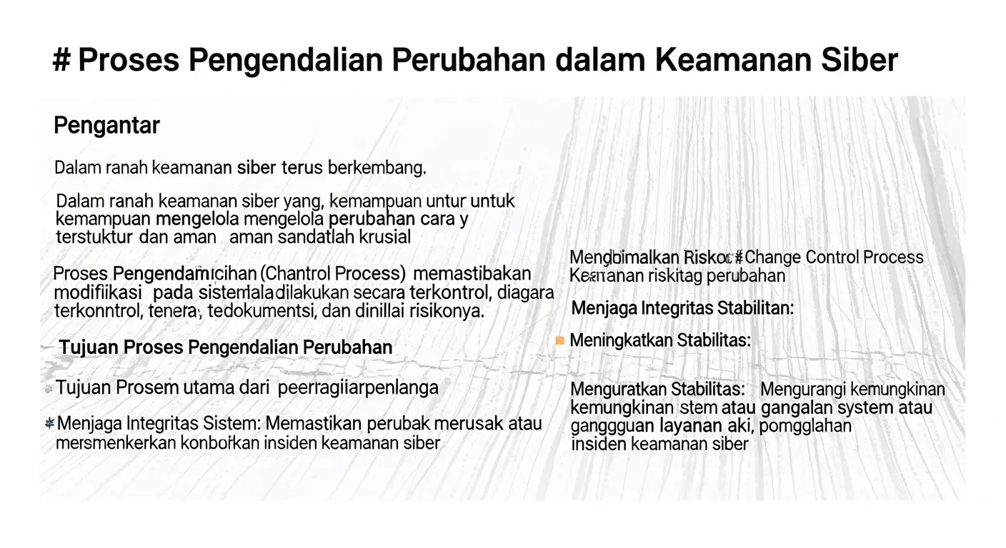 Change Control Process dalam bidang Cybersecurity Artikel ini membahas tentang Change Control Process dalam keamanan siber, menawarkan studi kasus, langkah-langkah dan evaluasi.