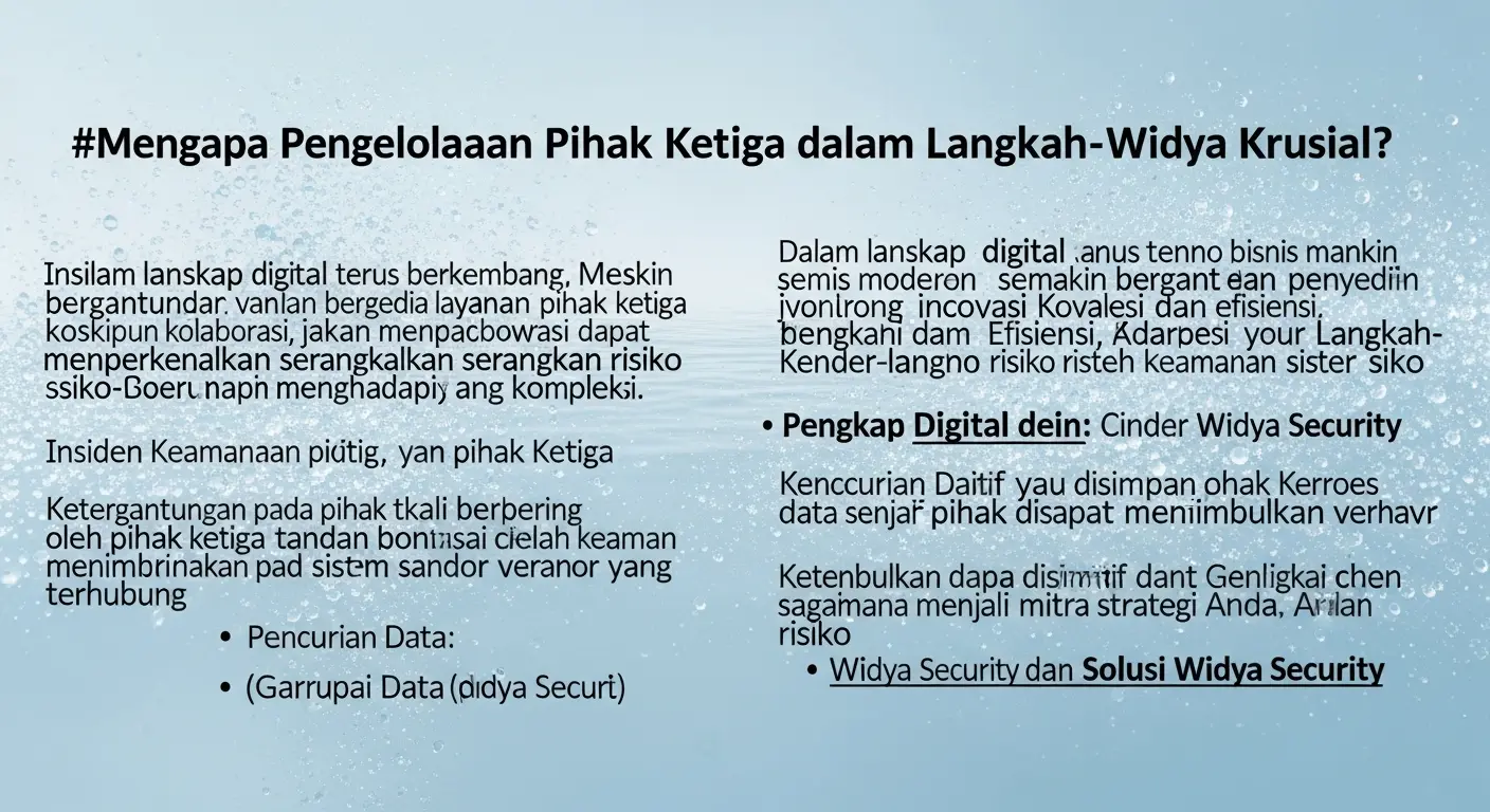 Pengelolaan Risiko Pihak Ketiga dalam Cybersecurity Artikel ini membahas pentingnya pengelolaan risiko pihak ketiga dalam cybersecurity, langkah-langkah yang perlu diambil, dan bagaimana Widya Security dapat membantu.