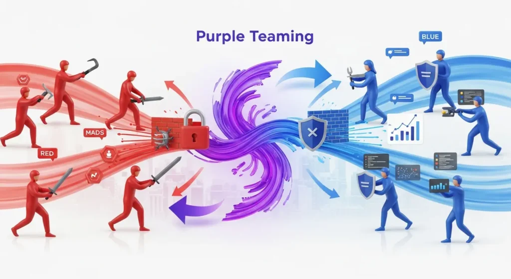 Purple Teaming dalam Cybersecurity: Kolaborasi Efektif Keamanan Pelajari tentang Purple Teaming dalam cybersecurity, metode kolaborasi antara Red Team dan Blue Team untuk meningkatkan keamanan siber.