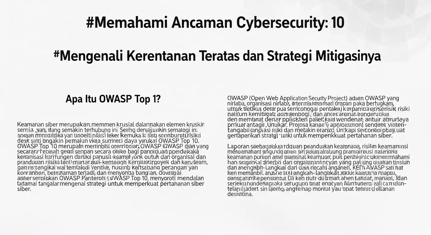 Mengetahui Ancaman Cybersecurity: OWASP Top 10 Artikel ini membahas mengenai OWASP Top 10 dalam keamanan siber dan tantangan yang dihadapi. Pelajari lebih lanjut.