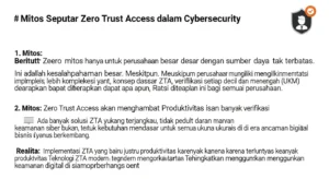 Mitos Seputar Zero Trust Access dalam Cybersecurity Membedah berbagai mitos tentang Zero Trust Access dalam keamanan siber dan menyadarkan pentingnya pendekatan ini untuk semua perusahaan.