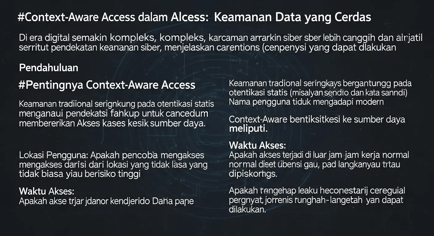 Context-Aware Access dalam Cybersecurity: Keamanan Data yang Cerdas Artikel ini akan membahas pentingnya Context-Aware Access dalam keamanan siber, menjelaskan cara kerjanya, serta langkah-langkah implementasi yang dapat dilakukan.