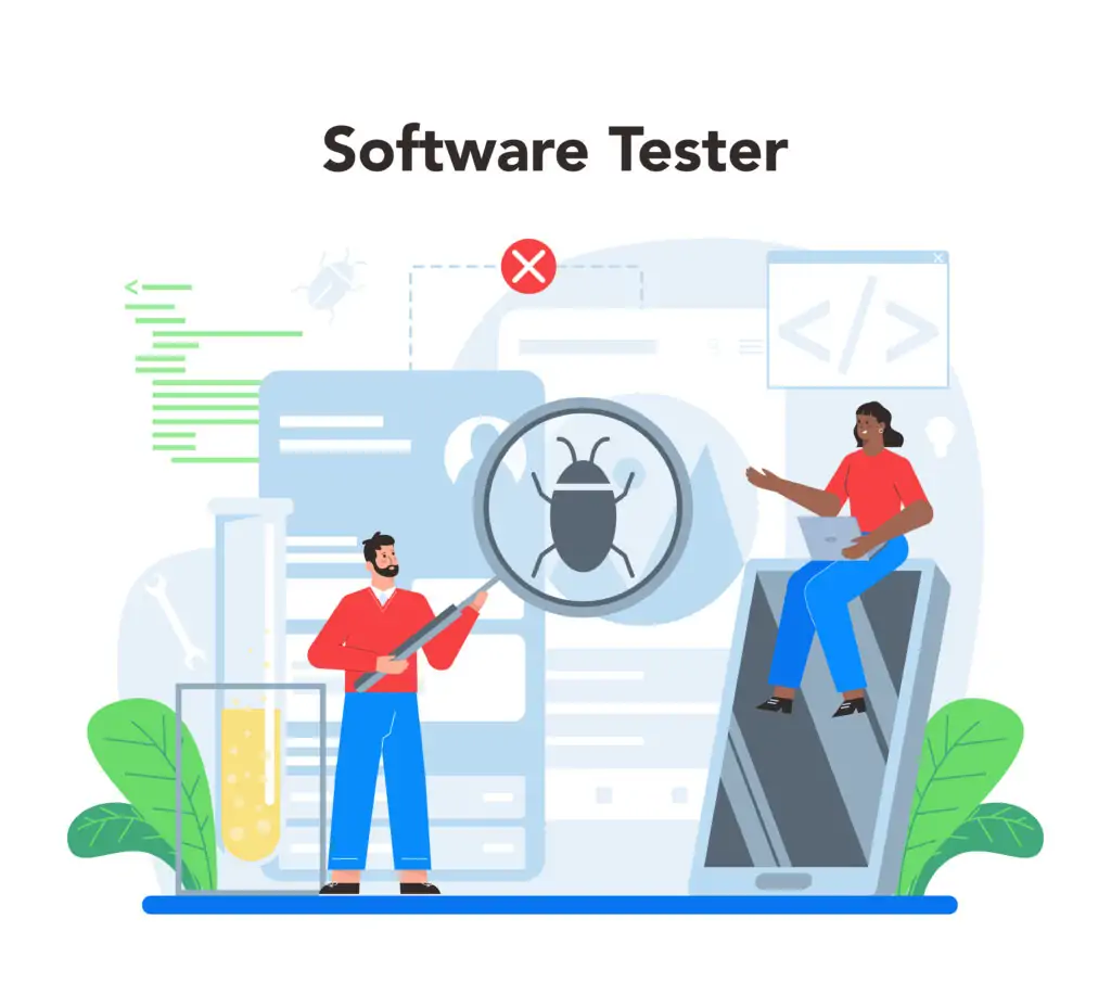 Software testing concept. Application or website code test process.