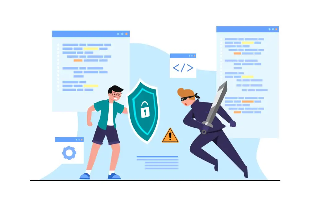 Protection man with shield and thief man with sword